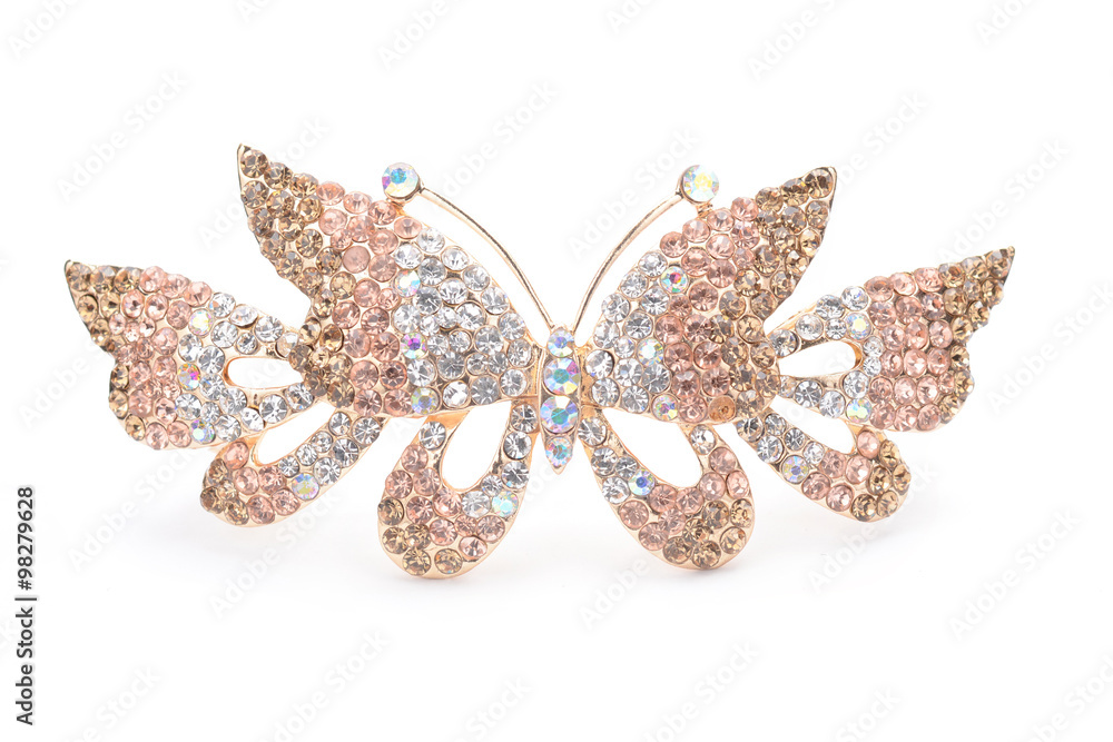 Fototapeta premium brooch with butterfly isolated on white