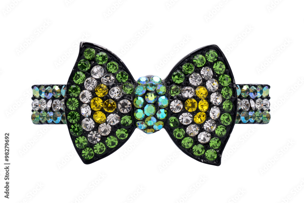 brooch with green bow isolated on white