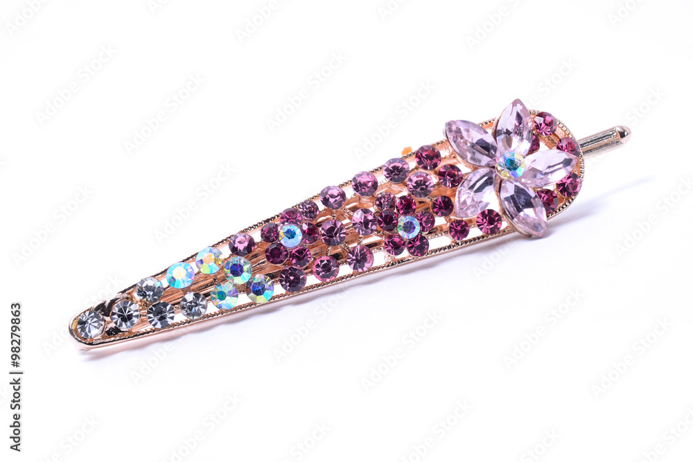 hairgrip with gems isolated on white hairgrip with gems isolated on white