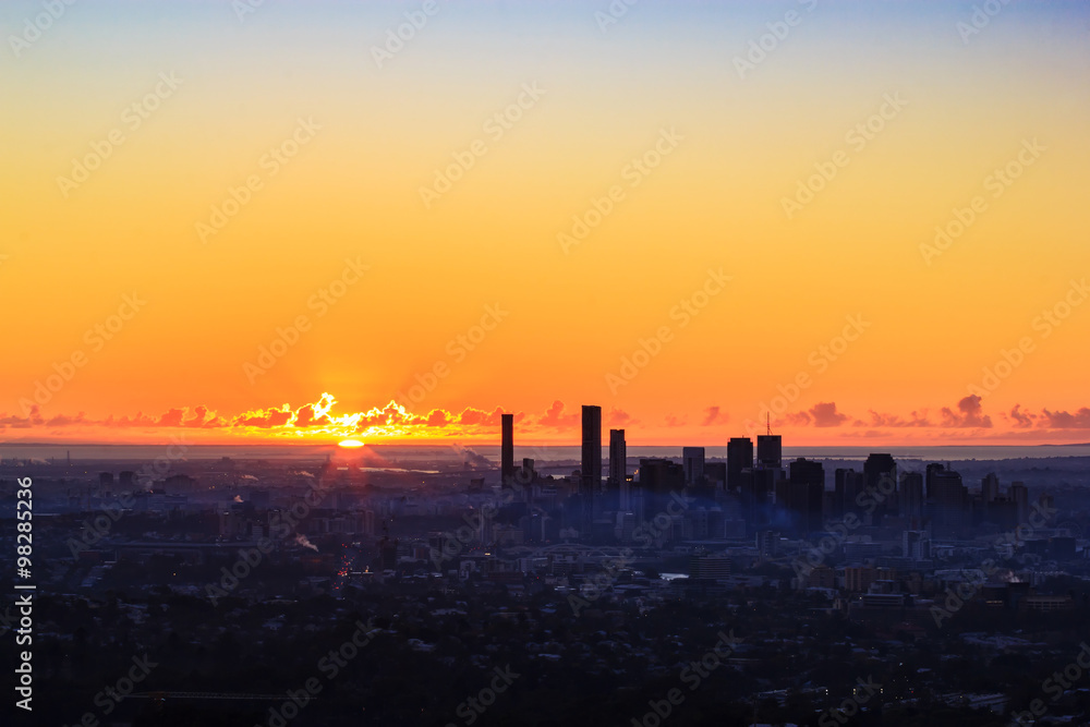 Sunrise View of the Brisbane City from Mount Coot-tha. Queensland, Australia.