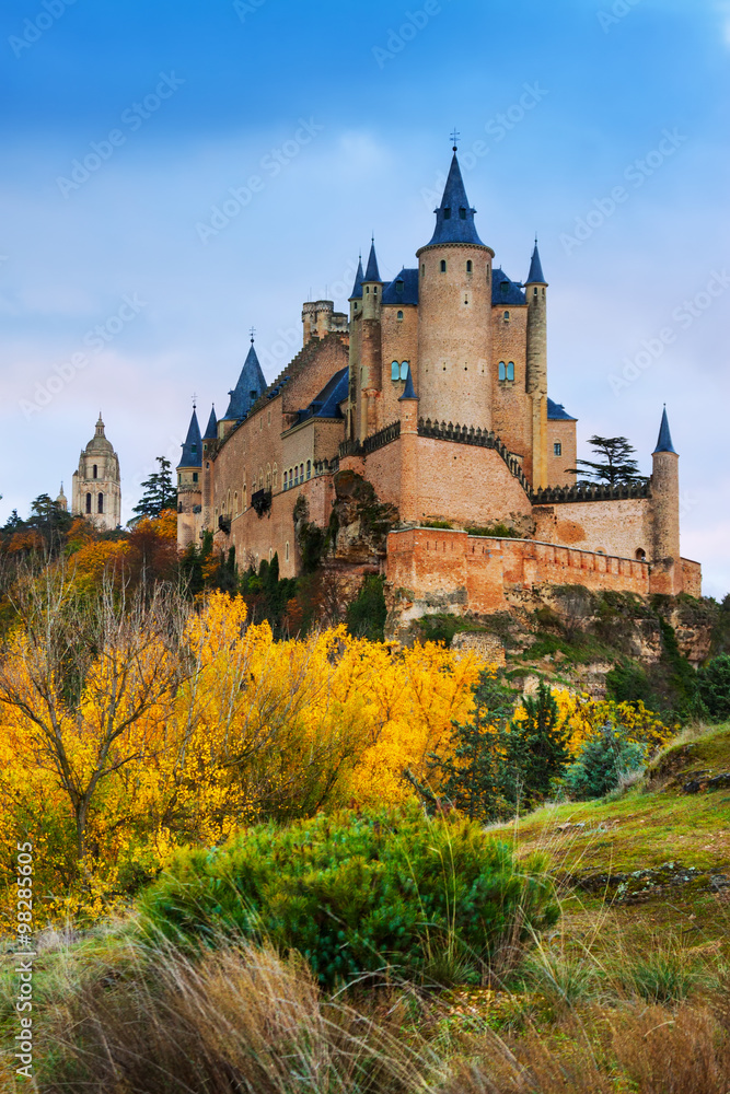 View of Alcazar of Segovia in autumn