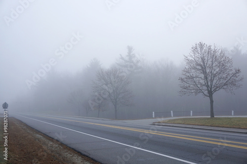 foggy street in winter morning