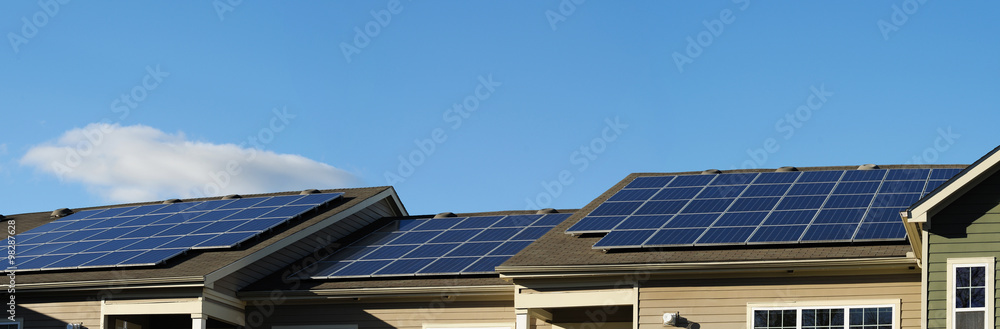 solar panel on the roof - obrazy, fototapety, plakaty 