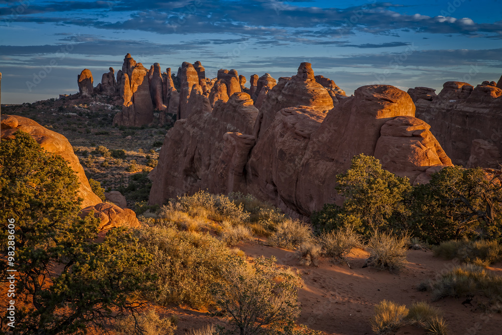 Fototapeta premium Fiery Furnace, Sunrise, Arches National Park, Utah, USA.