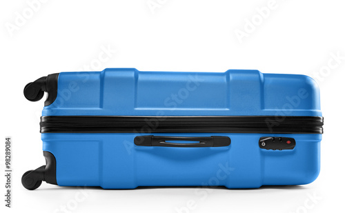 blue suitcase plastic. lying horizontally