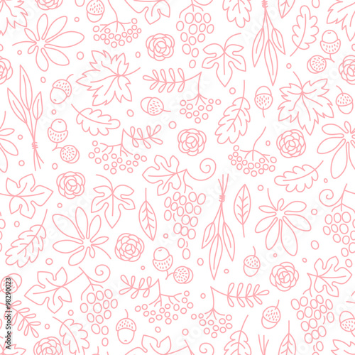 Seamless pattern with grapes  acorns  leaves and flowers. Beautiful background for Thanksgiving