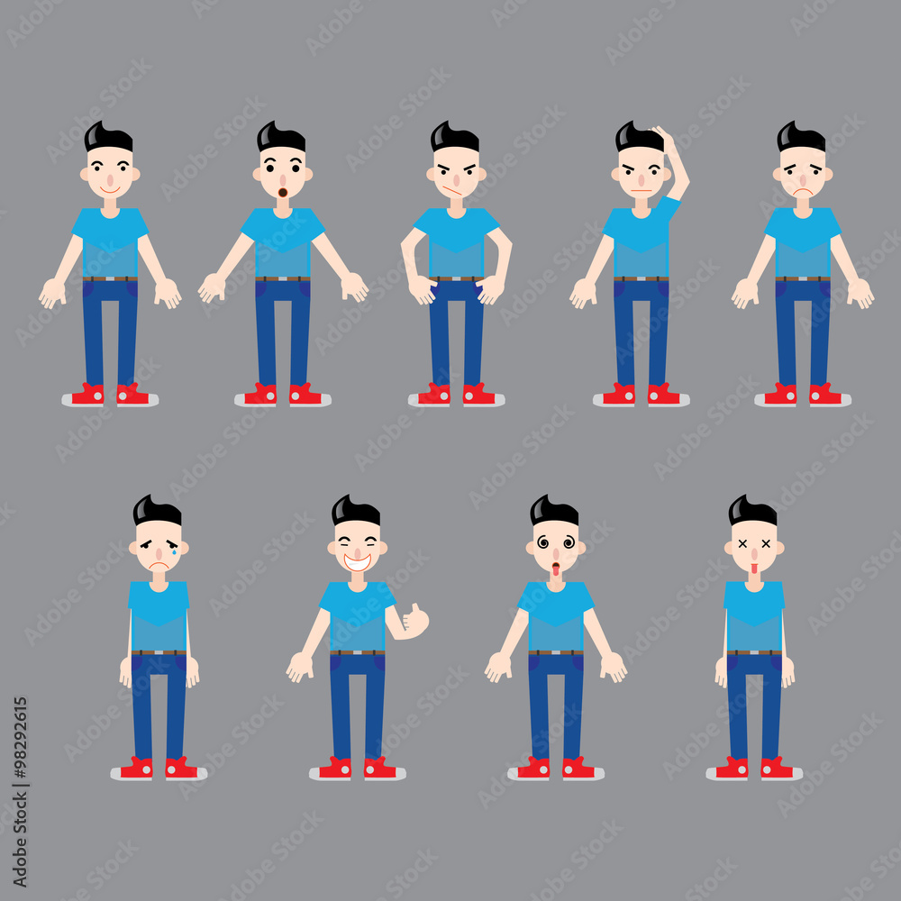 Different emotions of young man infographic Different emotions of young man infographic