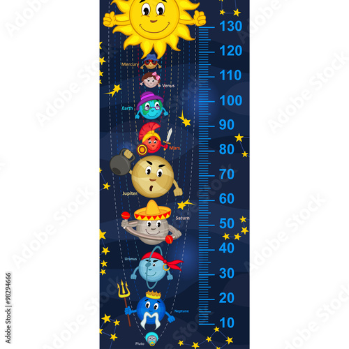 solar system height measure(in original proportions 1:4) - vector illustration, eps