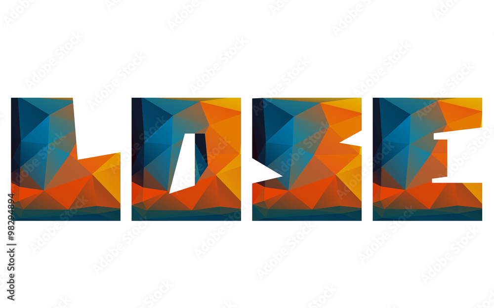 lose and loser. alphabet letter in polygon shape