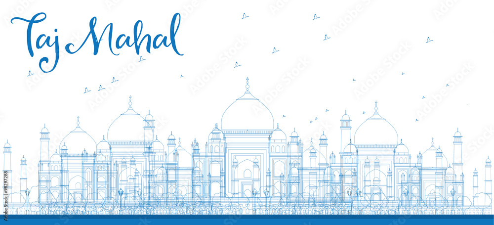 Outline Taj Mahal City Skyscrapers in blue color. Outline Taj Mahal City Skyscrapers in blue color.