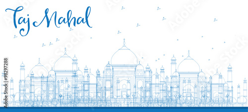 Outline Taj Mahal City Skyscrapers in blue color.