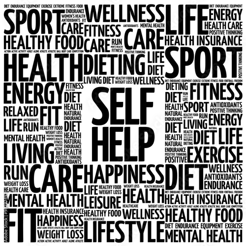 Self Help word cloud background, health concept
