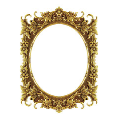 old decorative frame - handmade, engraved - isolated on white ba