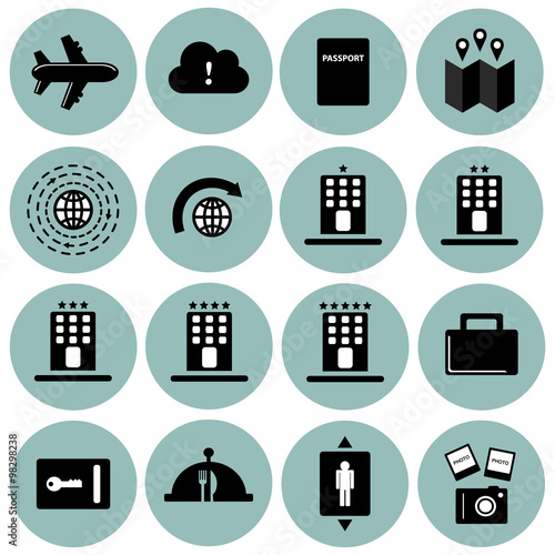 Tourism and hotel room facilities vector icon set