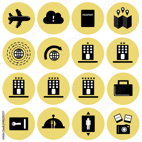 Tourism and hotel room facilities vector icon set