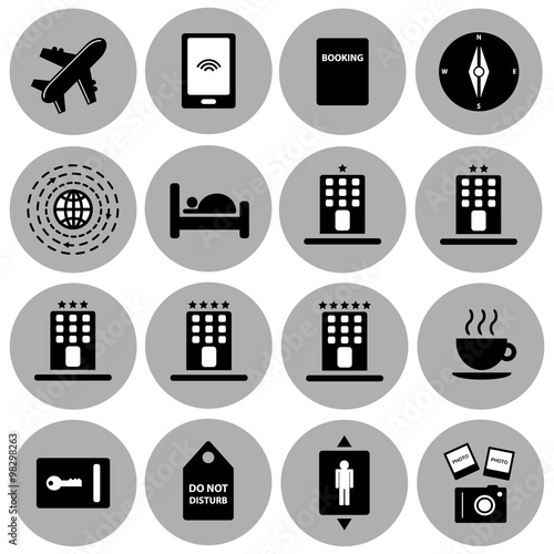 Travel and hotel room facilities vector icon set