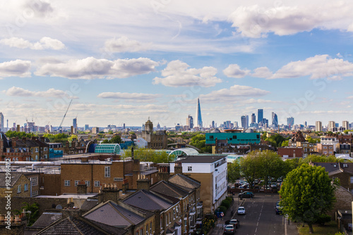 Residential area with flats in south London with a view of the city photo