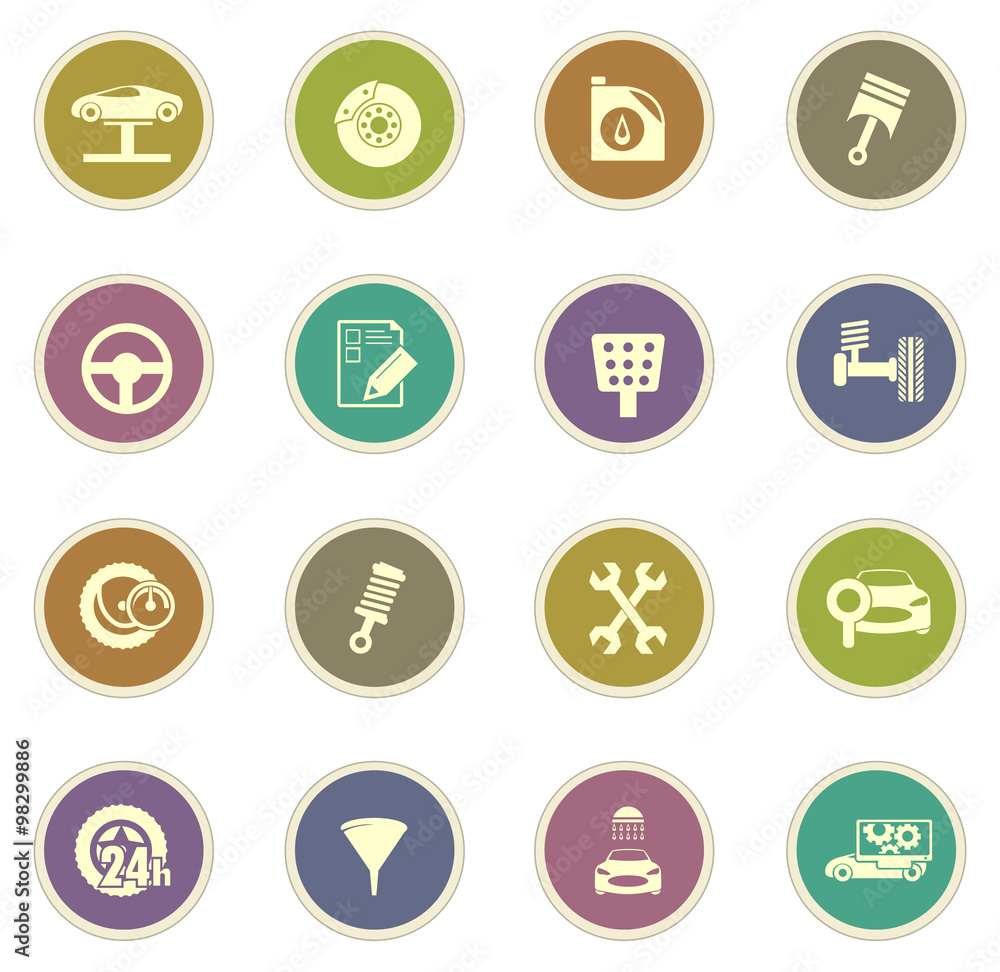Vector vehicle service station icons set Vector vehicle service station icons set
