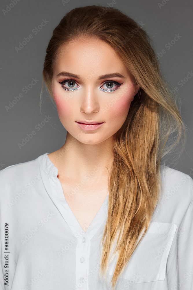 close portrait of beautiful female face with glass make-up close portrait of beautiful female face with glass make-up