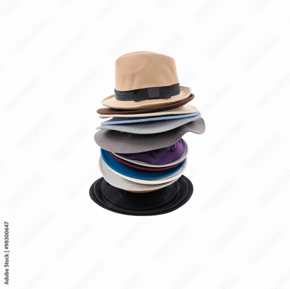 Stacked of colorful female hat