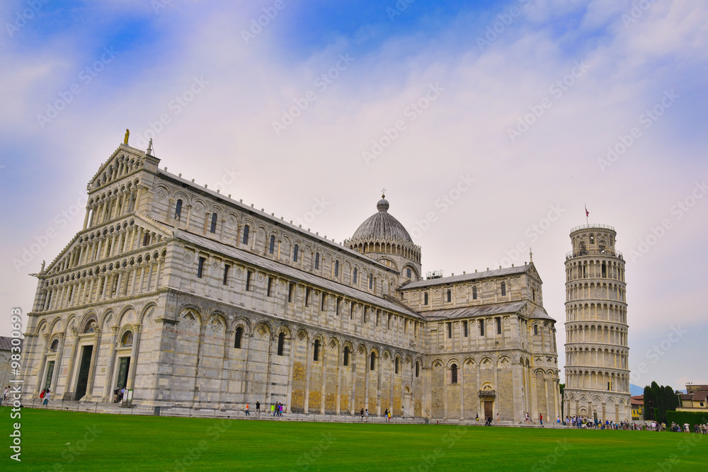Tower of Pisa and famous Cathedral landmark architecture in Italy