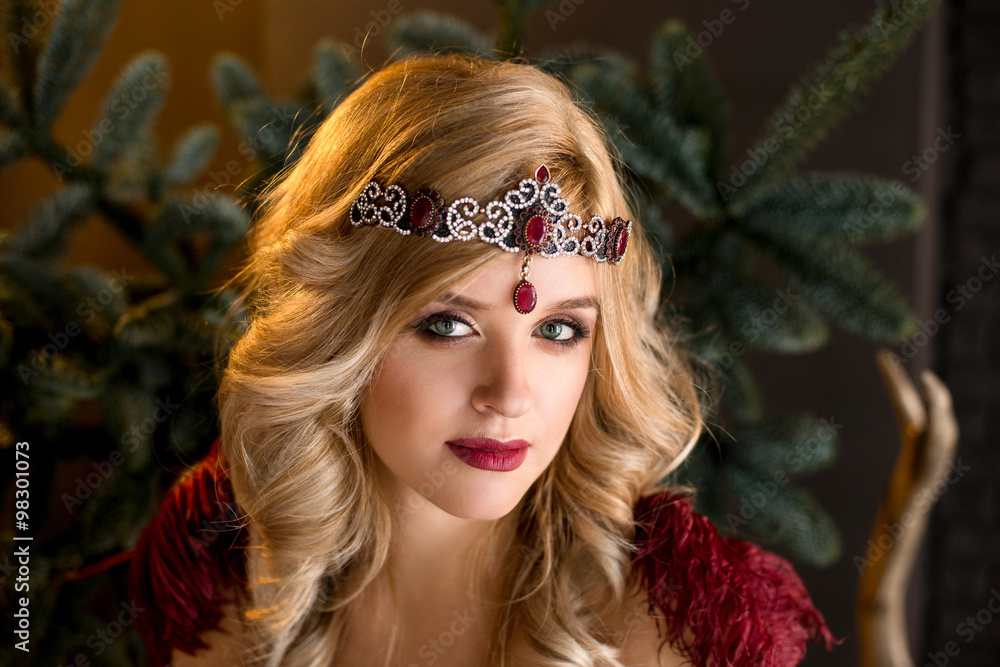 the portrait of beautiful woman with red lips the portrait of beautiful woman with red lips