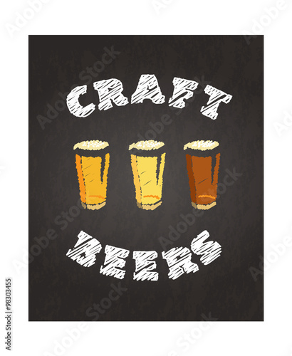 Vector image of a chalkboard sign, with chalk drawings of craft beers and wording