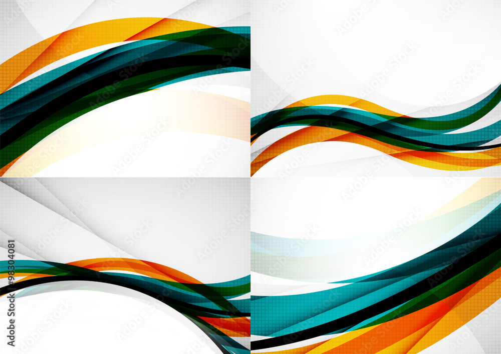 Set of abstract backgrounds. Glossy wide colorful wave