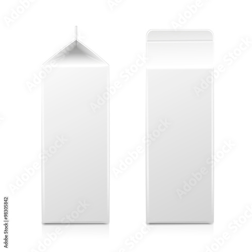 White cardboard package for diary products, juice or milk. Packaging collection. Vector illustration