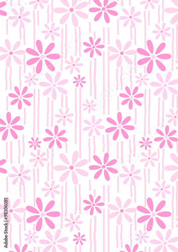 Flowers and stems pink abstract repeat pattern