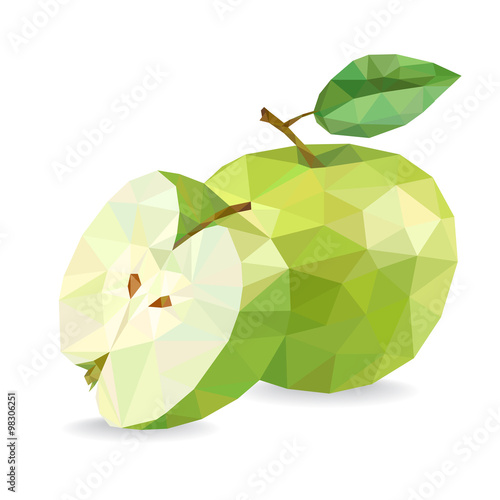 Apple and slice. Low poly vector illustration, isolated on a white background