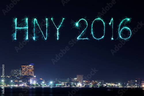 2016 Happy New Year Fireworks celebrating over Pattaya beach at