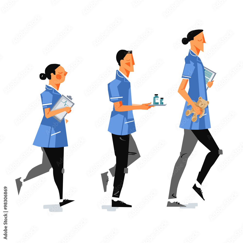 Three UK nurses walking