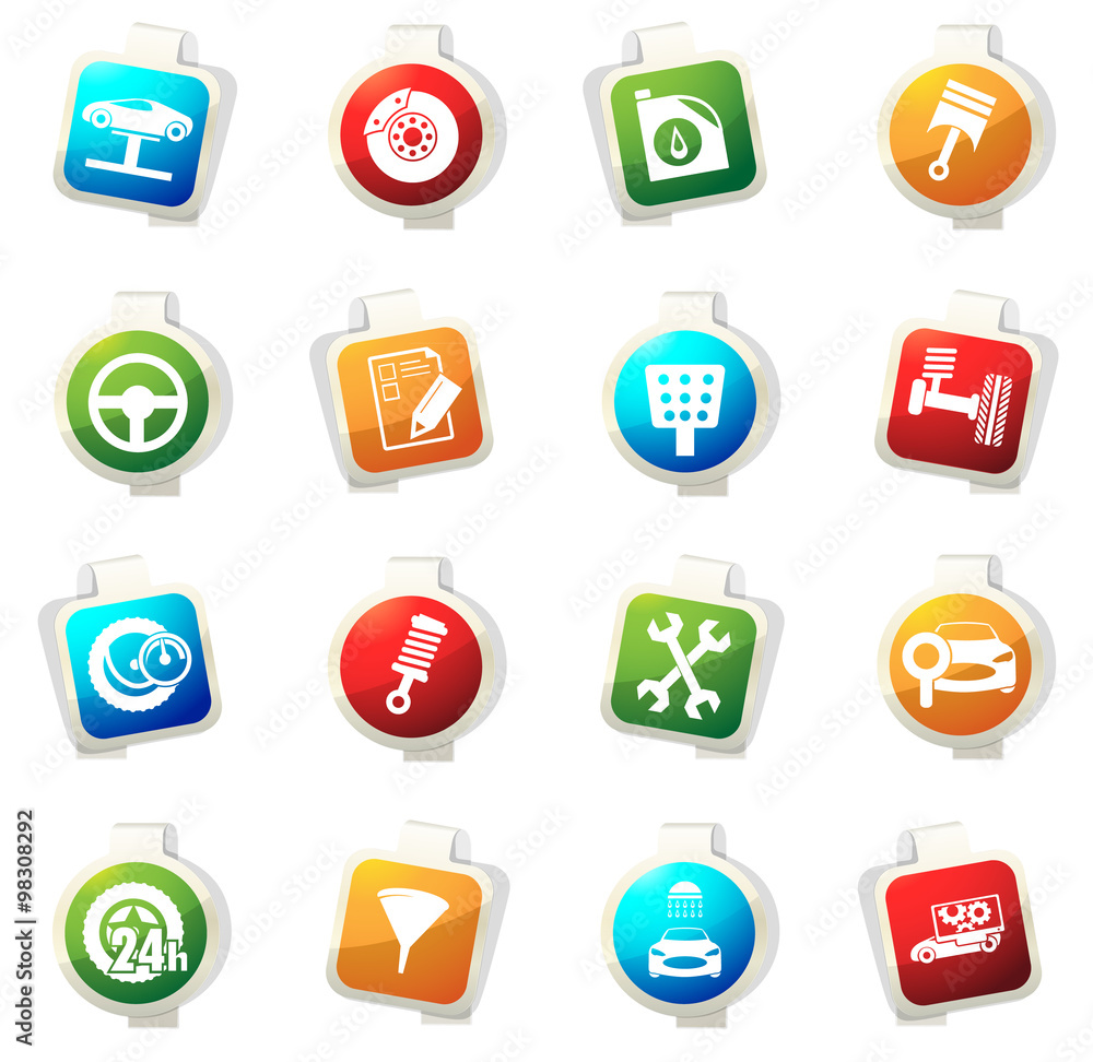 Vector vehicle service station icons set Vector vehicle service station icons set