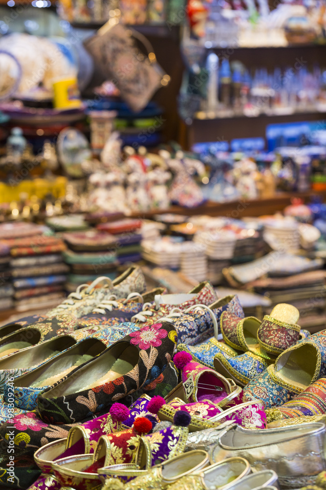Eastern bazaar - handmade shoes. Image of selling point at Istan