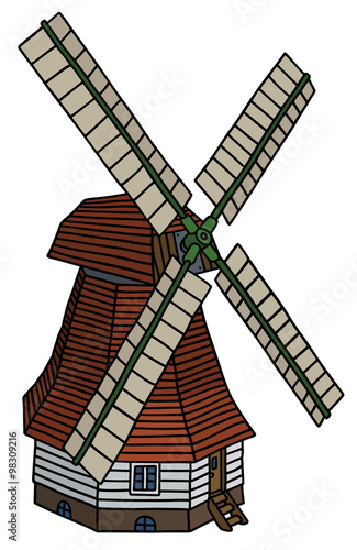 Classic dutch windmill  / Hand drawing, vector illustration