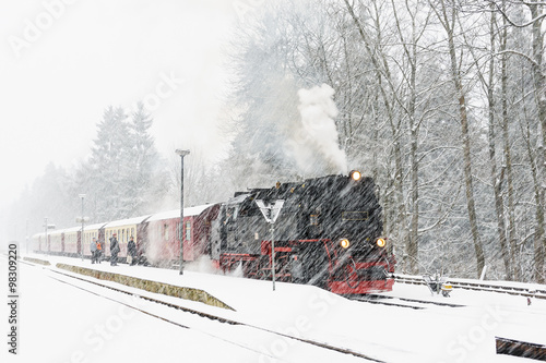 Steam locomotive ready to go to the Brocken in winter, Germany