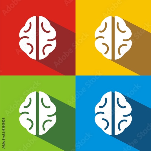 Icono de un cerebro sobre fondos de colores. Ilustración vectorial
