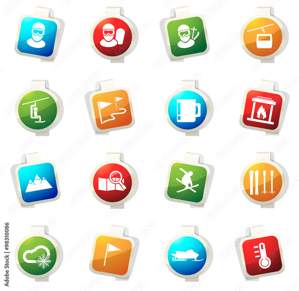 Skiing icons set Skiing icons set