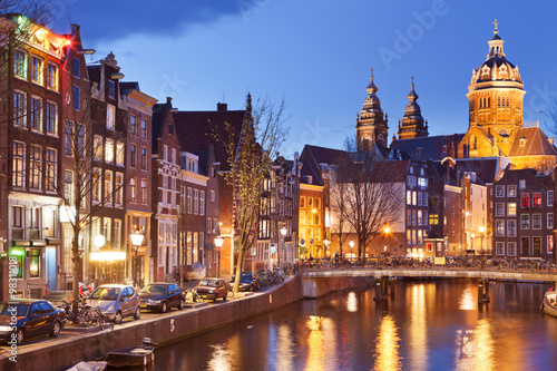 Canal in Amsterdam, The Netherlands by night