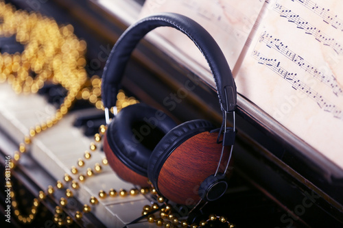 Brown headphones with golde...