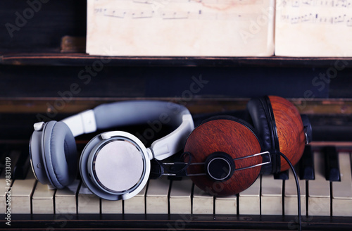 Grey and brown headphones o...