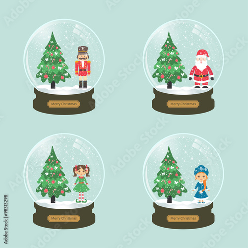christmas snow globe set  with christmas characters