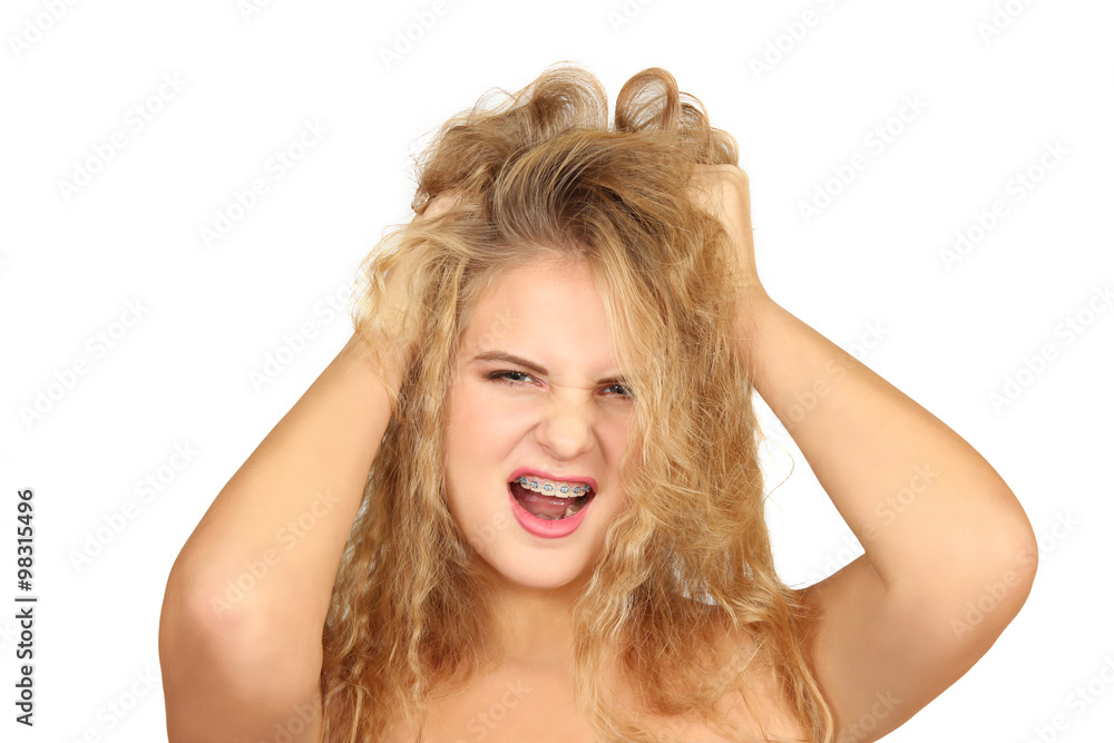 horizontal portrait of the girl on a white background horizontal portrait of the girl on a white background