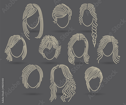 hand drawing women hair style set