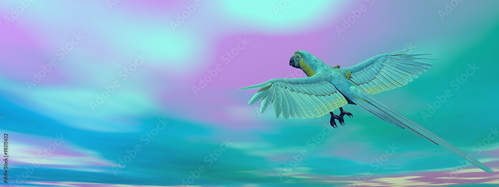 Military macaw, parrot, flying - 3D render Military macaw, parrot, flying - 3D render