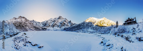 Winter mountain landscape, panorama - Morskie Oko, Tatra Mountains, Poland 