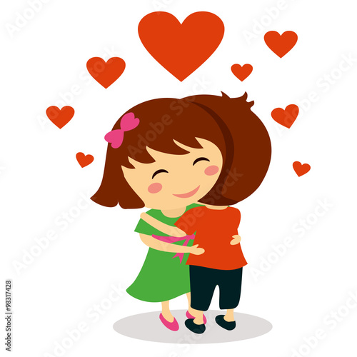Children in love hugging for valentine day