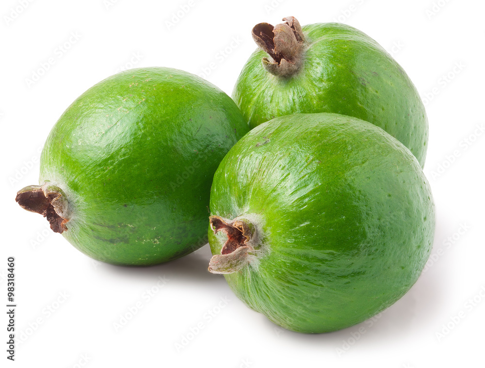 Three Feijoa on a white background Three Feijoa on a white background
