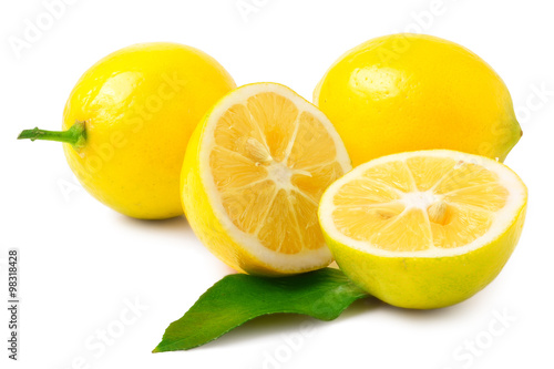 two half lemons and whole on a white background